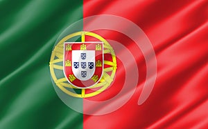 Silk wavy flag of Portugal graphic. Wavy Portugese flag illustration. Rippled Portugal country flag is a symbol of freedom,