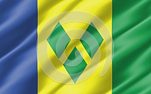 Silk wavy flag of Saint Vincent and the Grenadines graphic. Wavy Vincentian flag 3D illustration. Rippled Saint Vincent and the photo