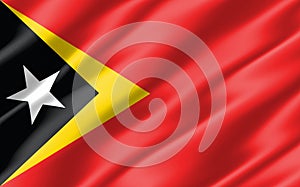 Silk wavy flag of Timor Leste graphic. Wavy Timorese flag 3D illustration. Rippled Timor Leste country flag is a symbol of freedom