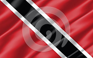 Silk wavy flag of Trinidad and Tobago graphic. Wavy Trinidadian and Tobagonian flag 3D illustration. Rippled Trinidad and Tobago