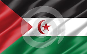 Silk wavy flag of Western Sahara graphic. Wavy Saharan flag illustration. Rippled Western Sahara country flag is a symbol of