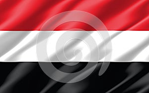 Silk wavy flag of Yemen graphic. Wavy Yemeni flag 3D illustration. Rippled Yemen country flag is a symbol of freedom, patriotism