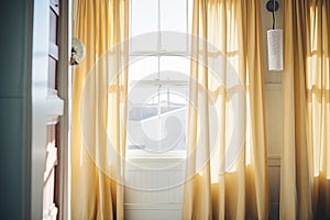 silk window drapes in light filtering sunlight