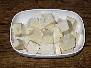 Silken tofu cut into cubes