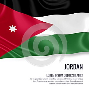 Silky flag of Jordan waving on an isolated white background with the white text area for your advert message. photo