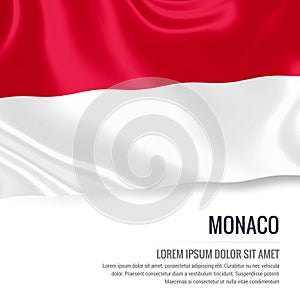 Silky flag of Monaco waving on an isolated white background with the white text area for your advert message. photo