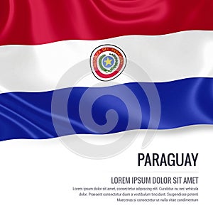 Silky flag of Paraguay waving on an isolated white background with the white text area for your advert message.