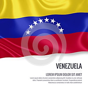 Silky flag of Venezuela waving on an isolated white background with the white text area for your advert message. photo