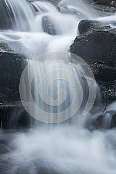 Silky, turbulent water of a small waterfall in Hebron, Connecticut