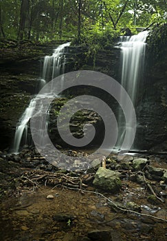 Silky water of Blackledge Falls in Glastonbury, Connecticut in summertime