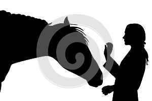 Sillhouette of girl with horse photo