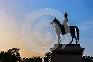 Sillhouette of King Rama V statue in Thailand