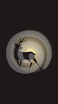 Sillhuette deer in black screen with war light photo