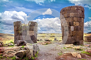 Sillustani - pre-Incan burial ground (tombs) on the shores of La photo