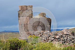 Sillustani tombs in the peruvian Andes near town Puno, Peru.