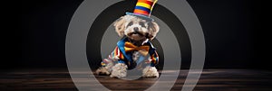 Silly Dog Sporting A Comical Clown Outfit Harness Costumes For Dogs, Silly Pet Tricks, Comical Clown