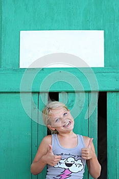 Silly girl with empty sign
