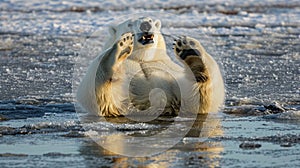 silly polar bear, Funny polar bear. Polar bear sitting in a funny pose. white bear. AI Generative