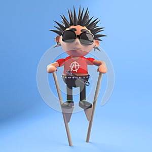Silly punk rock kid walking on stilts, 3d illustration