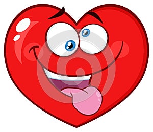 Silly Red Heart Cartoon Emoji Face Character With Expression