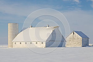 Silo and Barns on a Midwest Winter Morning