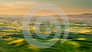 Silo in beautiful landscape of Palouse during sunrise