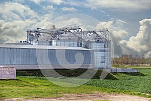 silos on agro-industrial complex with seed cleaning and drying line for grain storage