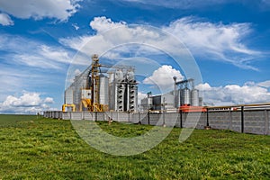 silos on agro-industrial complex with seed cleaning and drying line for grain storage