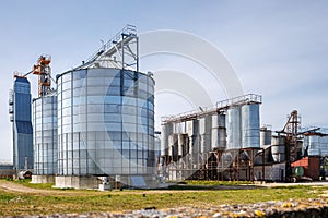 silos granary elevator on agro-industrial complex with seed cleaning and drying line for grain storage
