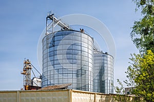 silos granary elevator on agro-industrial complex with seed cleaning and drying line for grain storage