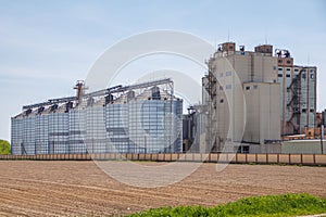 silos granary elevator on agro-industrial complex with seed cleaning and drying line for grain storage