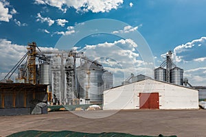 silos granary elevator on agro-industrial complex with seed cleaning and drying line for grain storage