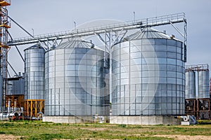 silos granary elevator on agro-industrial complex with seed cleaning and drying line for grain storage