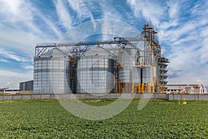 silos granary elevator on agro-industrial complex with seed cleaning and drying line for grain storage