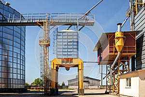 silos granary elevator on agro-industrial complex with seed cleaning and drying line for grain storage