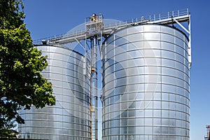 silos granary elevator on agro-industrial complex with seed cleaning and drying line for grain storage