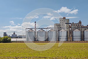 silos granary elevator on agro-industrial complex with seed cleaning and drying line for grain storage