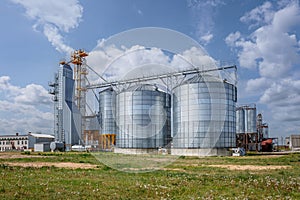 silos granary elevator on agro-industrial complex with seed cleaning and drying line for grain storage