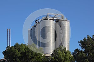 Silos in a oil refinery