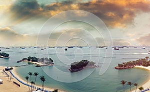 Siloso Beach panoramic aerial view, Sentosa, Singapore