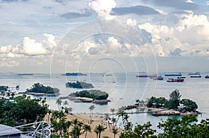 Siloso beach in Sentosa Island, Singapore. Aerial view of Siloso Beach