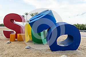 Siloso Sign or Siloso Signage at the beach of Siloso Sentosa Singapore