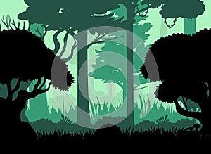silouhette forest life with trees and grass illustration vector with eps file