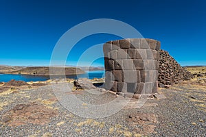 Silustani tombs peruvian Andes Puno Peru