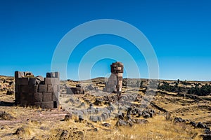 Silustani tombs in the peruvian Andes Puno Peru