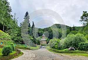 SILVASU DE SUS, ROMANIA - Jul 12, 2020: Prislop Monastery from Hunedoara County