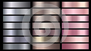 Silve, bronze, rose gold pink metallic foil texture vector gradients set photo