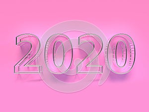 Silver 2020 type/text number pink wall scene 3d render