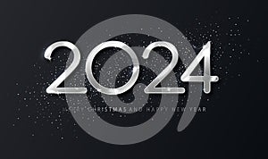 Silver 2024 Happy New Year background. Holiday template perfect for designing cards and banners