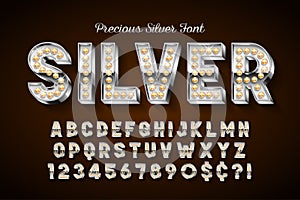 Silver 3d font with gems, gold letters and numbers.